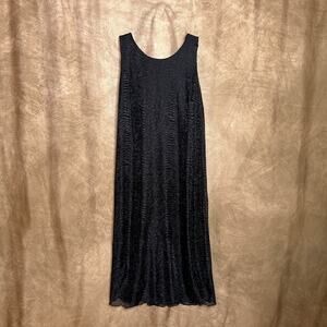 Vintage 90s Sleeveless Metallic Animal Print Maxi Shift Dress Black Sleeveless